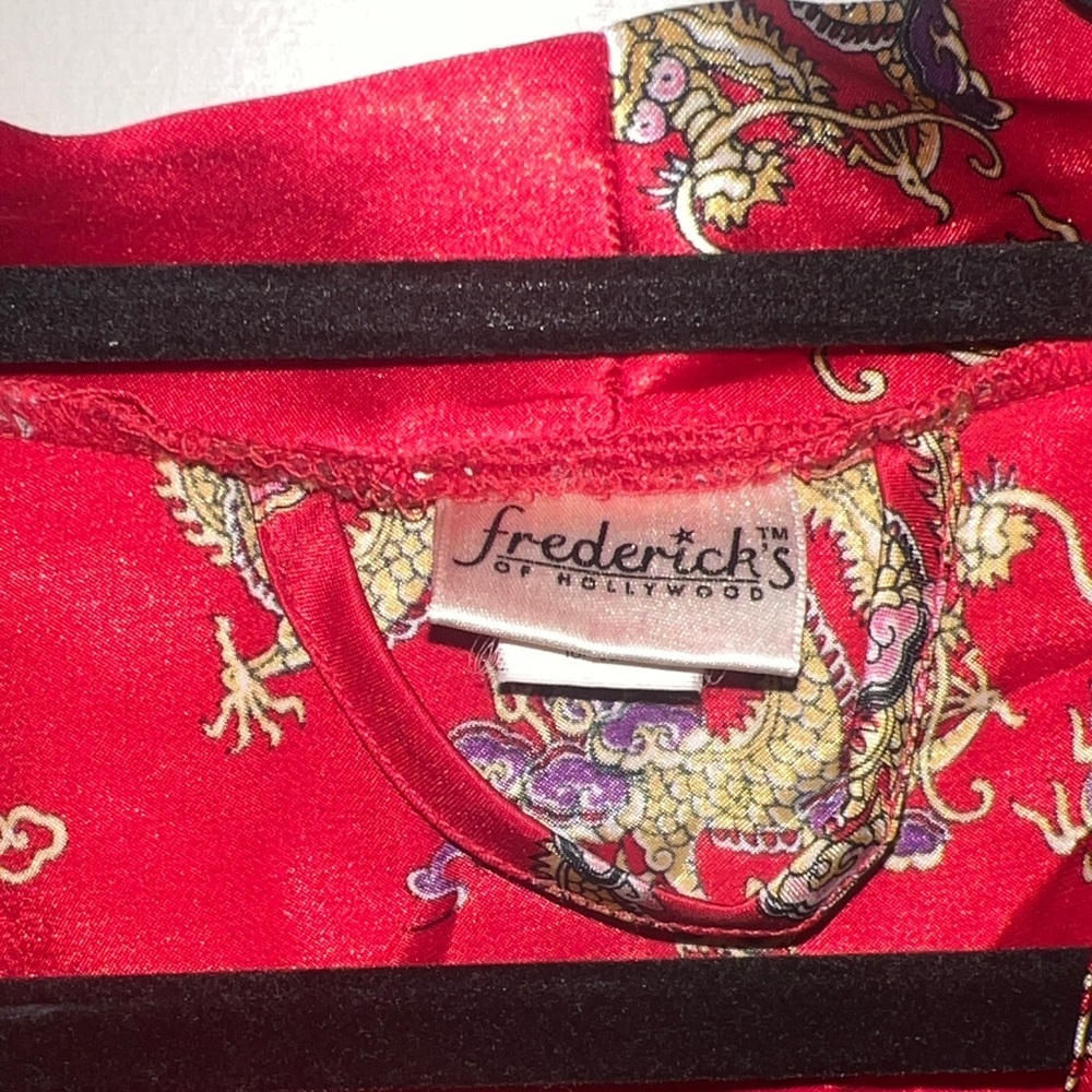 Frederick's Hollywood Red Silk kimono floral Robe vintage romantic - Picture 4 of 9